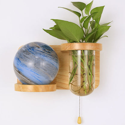 Minimalist Oak Glass Planet 1-Light Wall Sconce Lamp