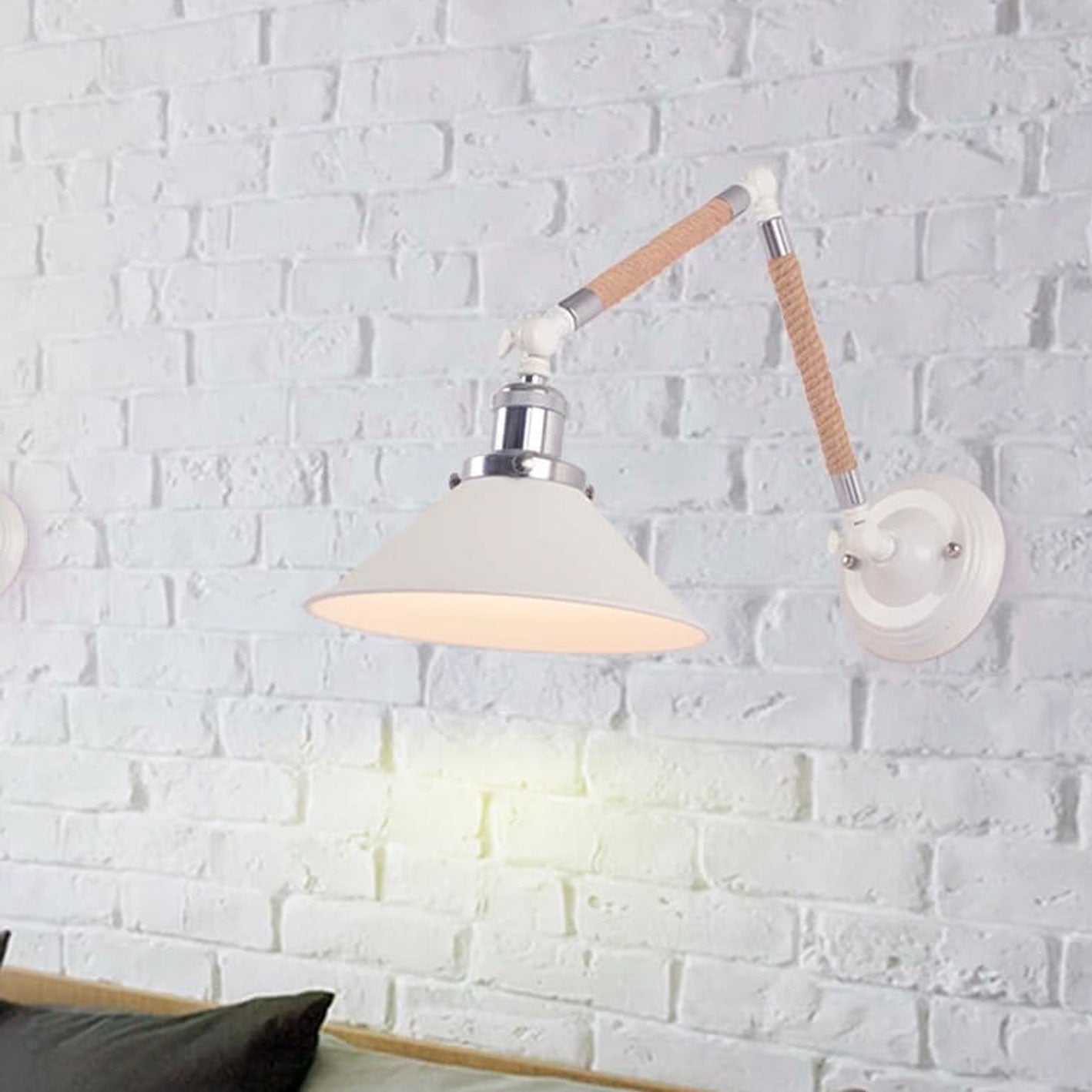 Vintage Twine Woven Cone Shade 1-Light Wall Sconce Lamp