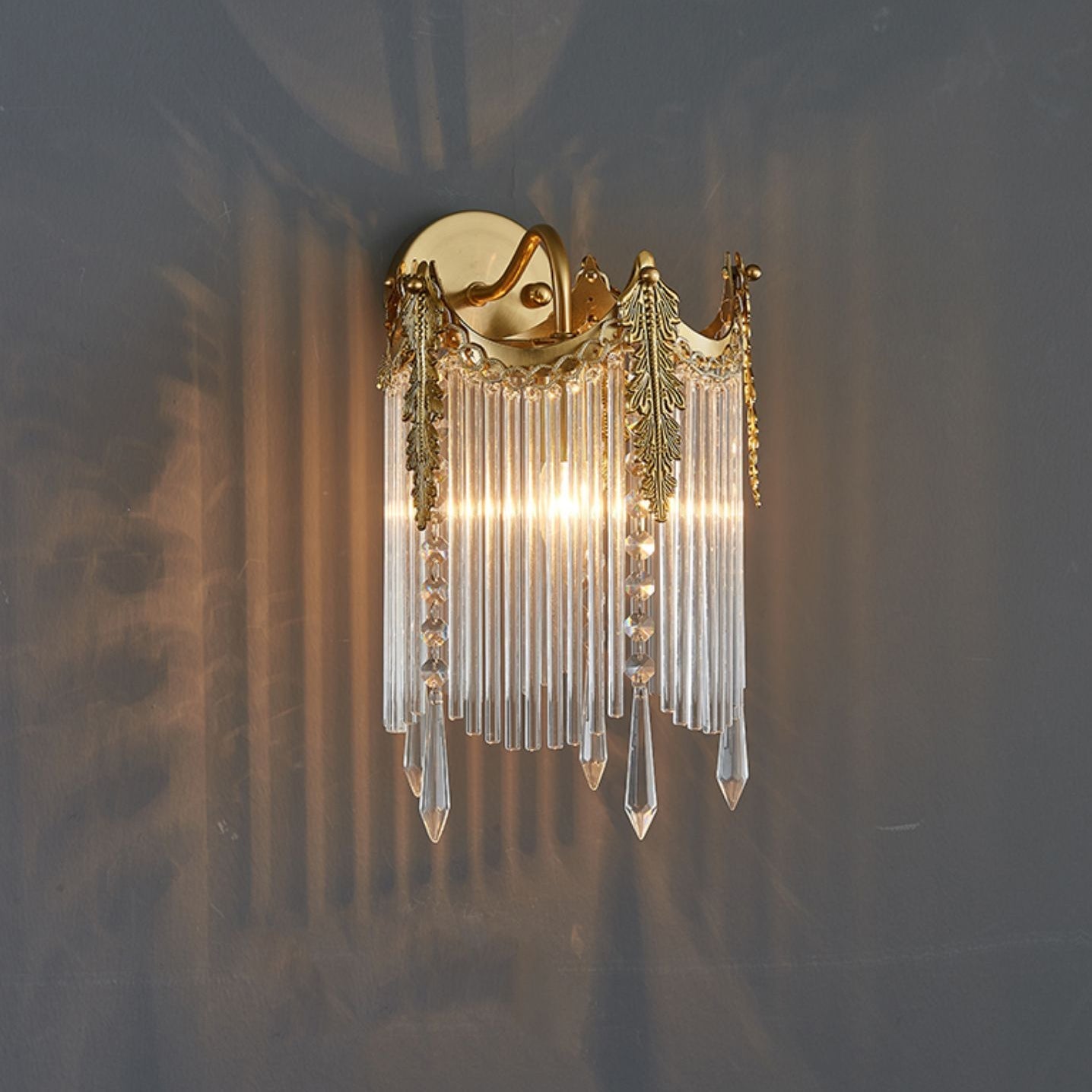 European Iron Glass Polygon Crown 1-Light Wall Sconce Lamp
