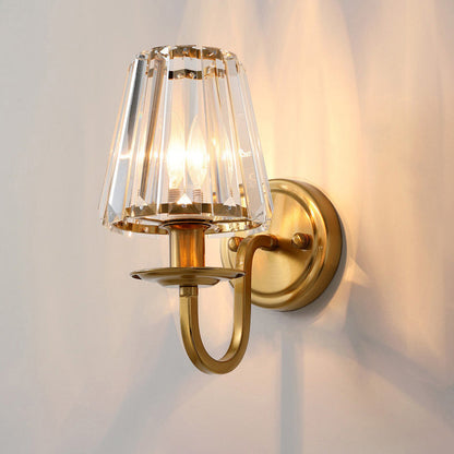 Golden Finish Frame Crystal Shade 1-Light Wall Sconce Lamp