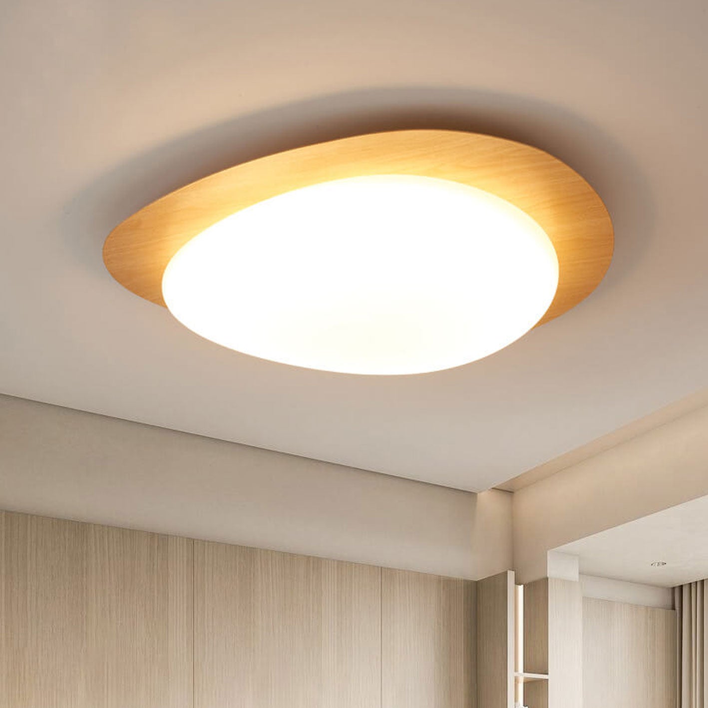 Nordic Iron Wood Grain Pebble LED Flush Mount Light