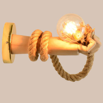 Hand Lamp Arm Hemp Rope Twine 1-Light Wall Sconce Lamp