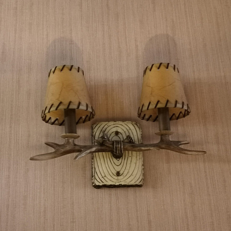 Antler Resin Faux Parchment Shade 2-Light Wall Sconce Lamp