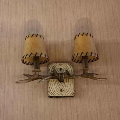 Antler Resin Faux Parchment Shade 2-Light Wall Sconce Lamp