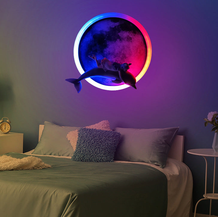 Round Round Moon Dolphins Astronauts LED Wall Sconce Lamp