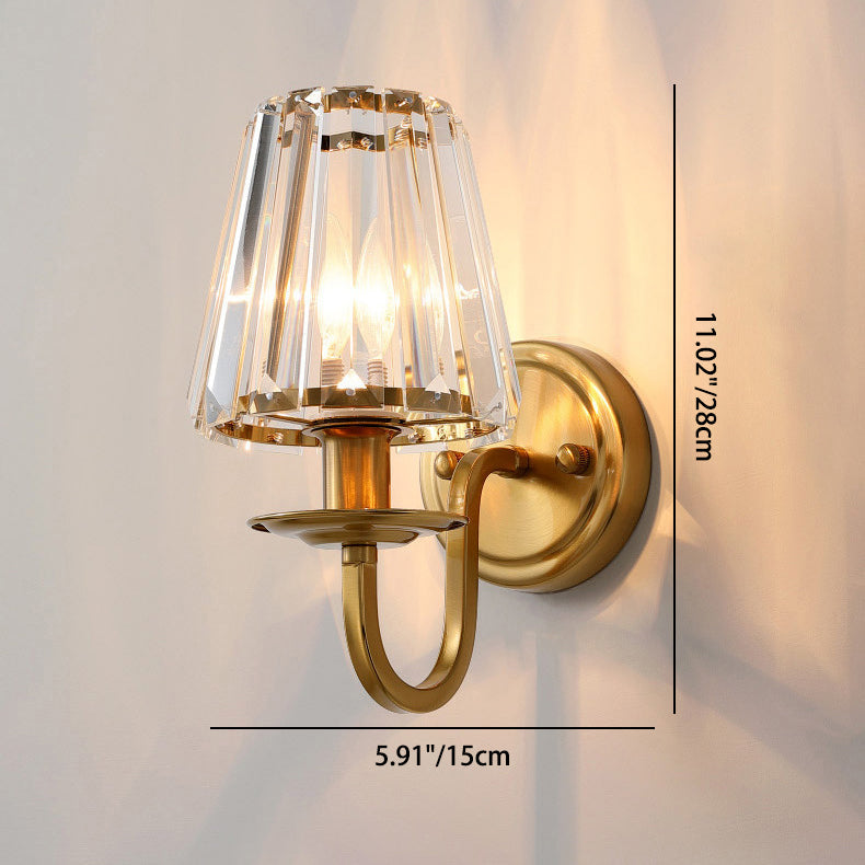 Golden Finish Frame Crystal Shade 1-Light Wall Sconce Lamp