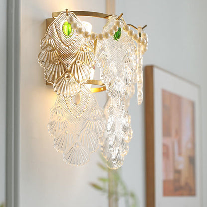 Gold Pearl Water Grain Glass Sheet 2-Light Wall Sconce Lamp