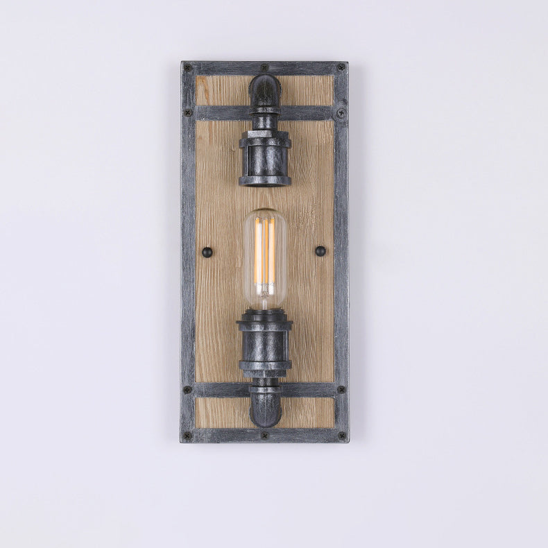 Industrial Pine Wood Iron Cage 1-Light Wall Sconce Lamp