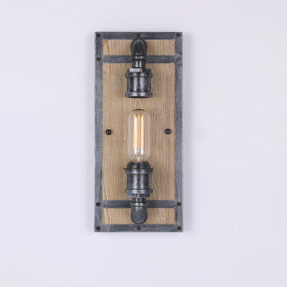 Industrial Pine Wood Iron Cage 1-Light Wall Sconce Lamp