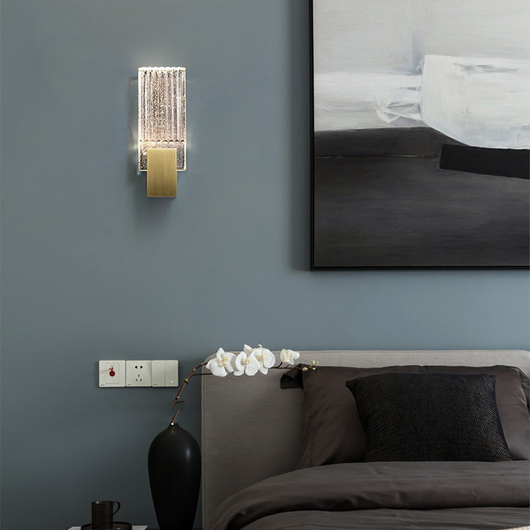 Minimalist Rectangular Copper Crystal LED Wall Sconce Lamp