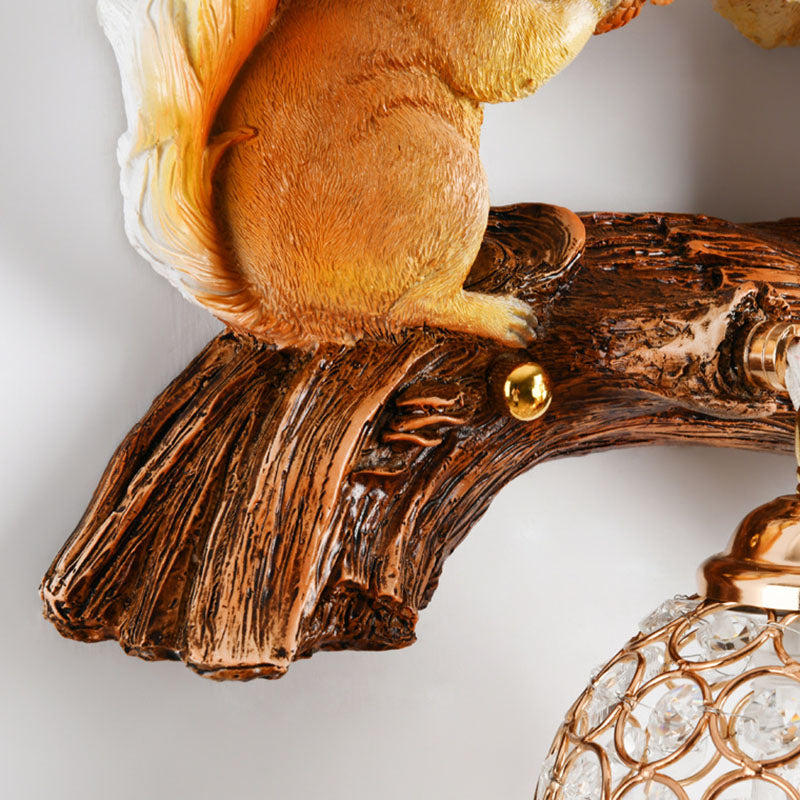 Creative Squirrel Resin Crystal 1-Light Wall Sconce Lamp