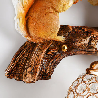 Creative Squirrel Resin Crystal 1-Light Wall Sconce Lamp