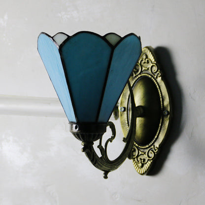 Tiffany Glass Iron Round Bowl 1-Light Wall Sconce Lamp