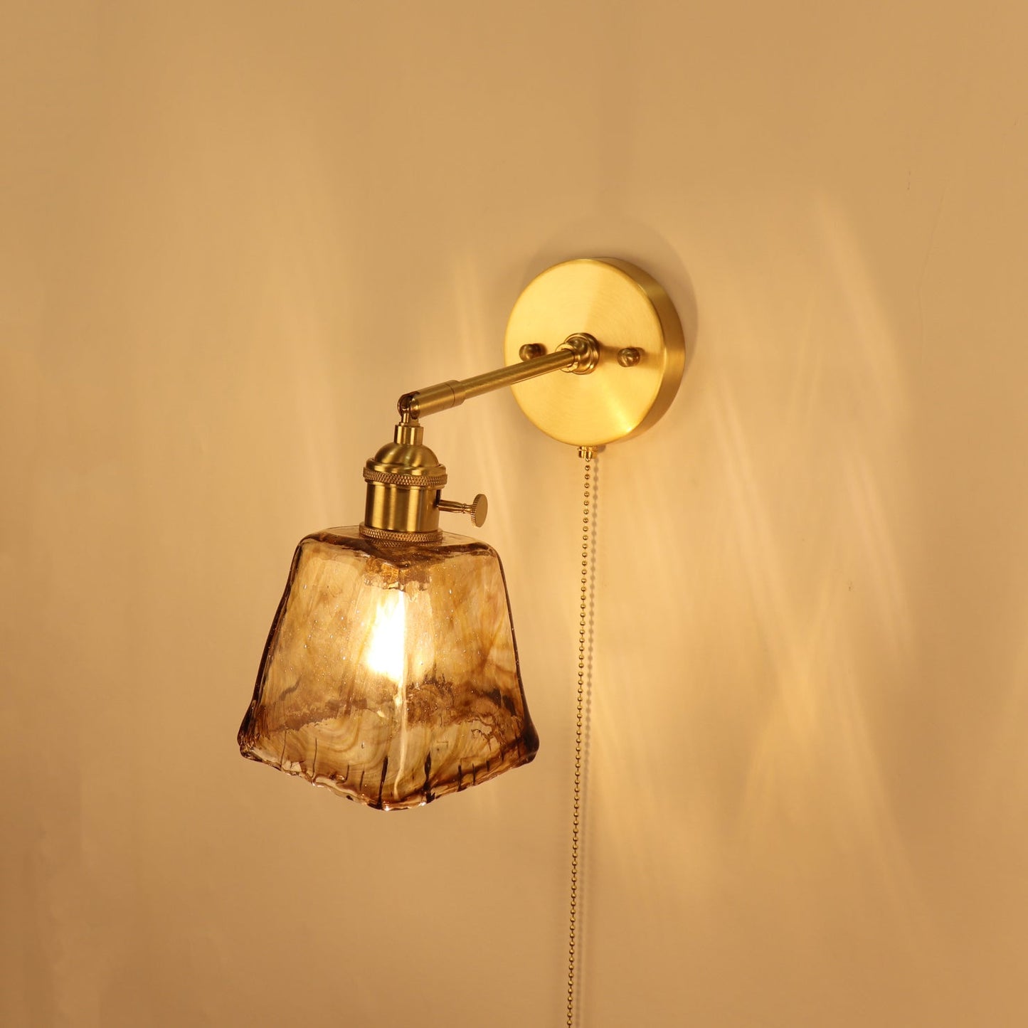 Brass Amber Square Glass Shade 1-Light Wall Sconce Lamp