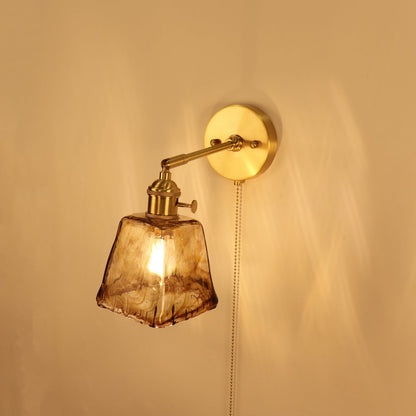 Brass Amber Square Glass Shade 1-Light Wall Sconce Lamp
