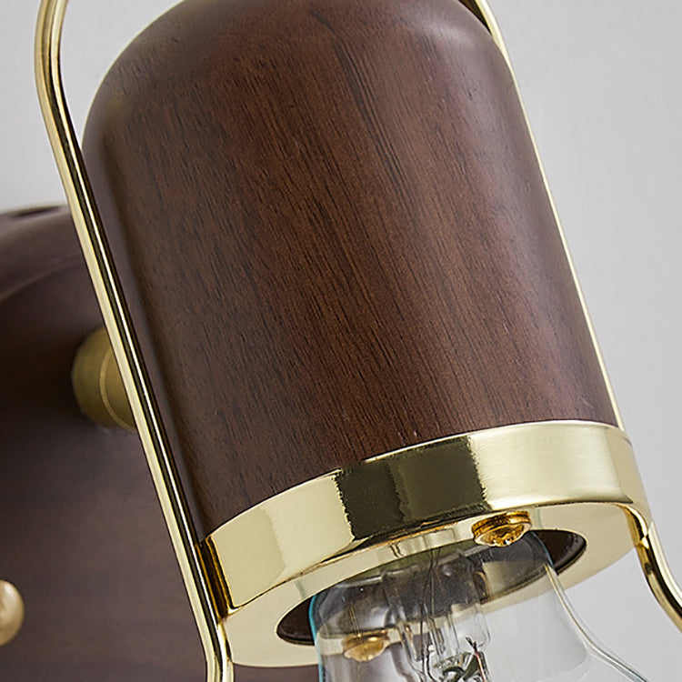 Walnut Acrylic Cylinder Round Disk 1-Light Wall Sconce Lamp