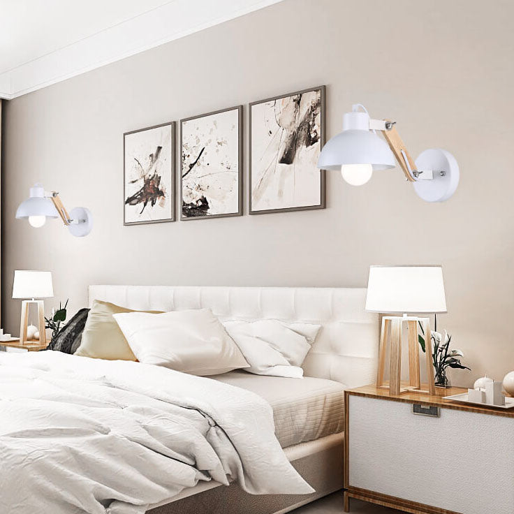 Iron Adjustable Wooden Lamp Arm 1-Light Wall Sconce Lamp