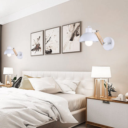 Iron Adjustable Wooden Lamp Arm 1-Light Wall Sconce Lamp