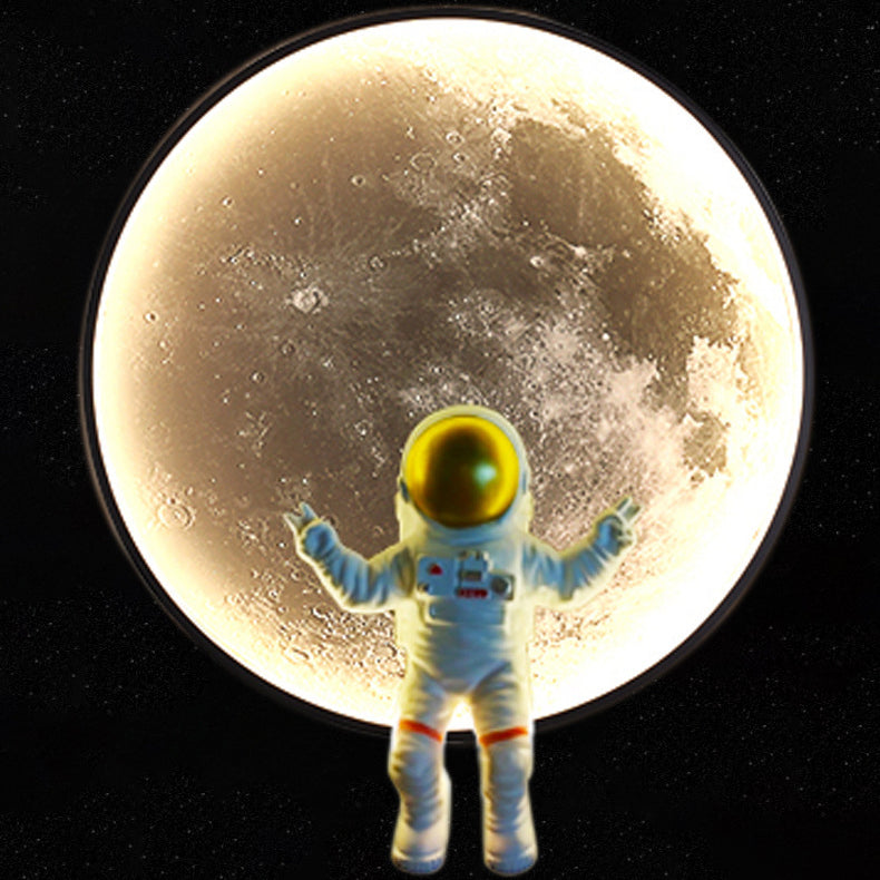 Round Lunar Astronaut Hardware Resin LED Wall Sconce Lamp
