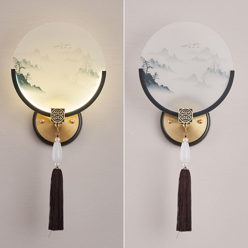 Traditional Chinese All-Copper Glass LED Wall Sconce Lamp