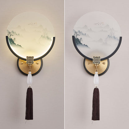 Traditional Chinese All-Copper Glass LED Wall Sconce Lamp