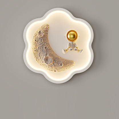 Flower-Shaped Resin Moon Astronaut LED Wall Sconce Lamp