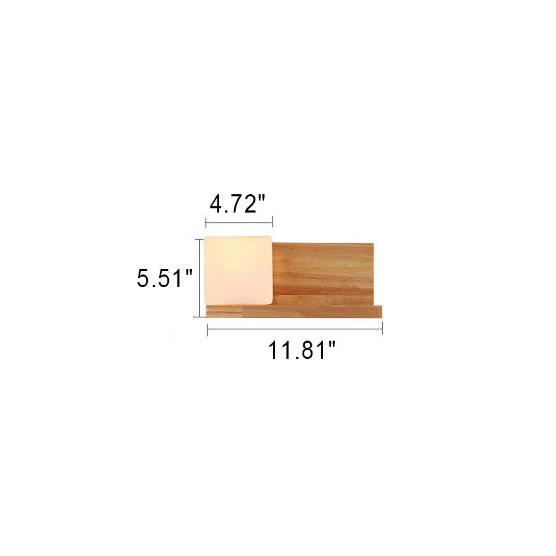 Creative Rubberwood Glass Square 1-Light Wall Sconce Lamp