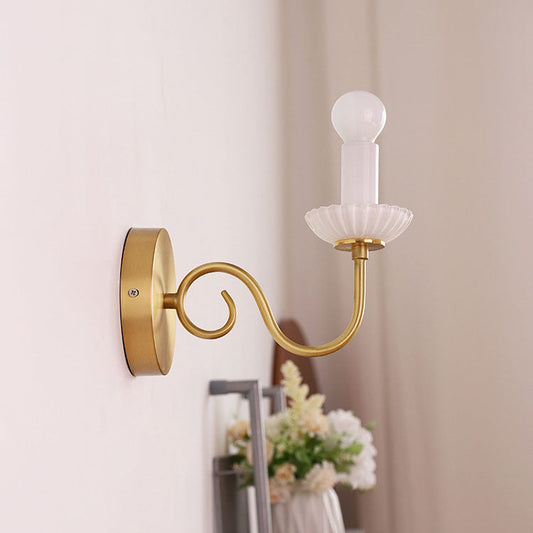 French Candelabra Brass Glass 1-Light Wall Sconce Lamp