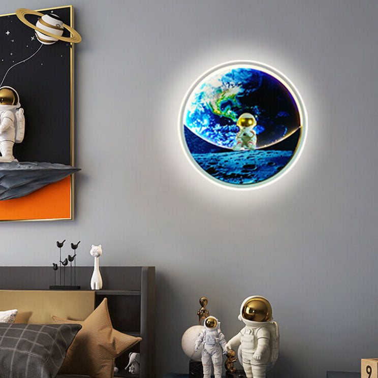 Children's Wrought Iron Imitation Moon LED Wall Sconce Lamp