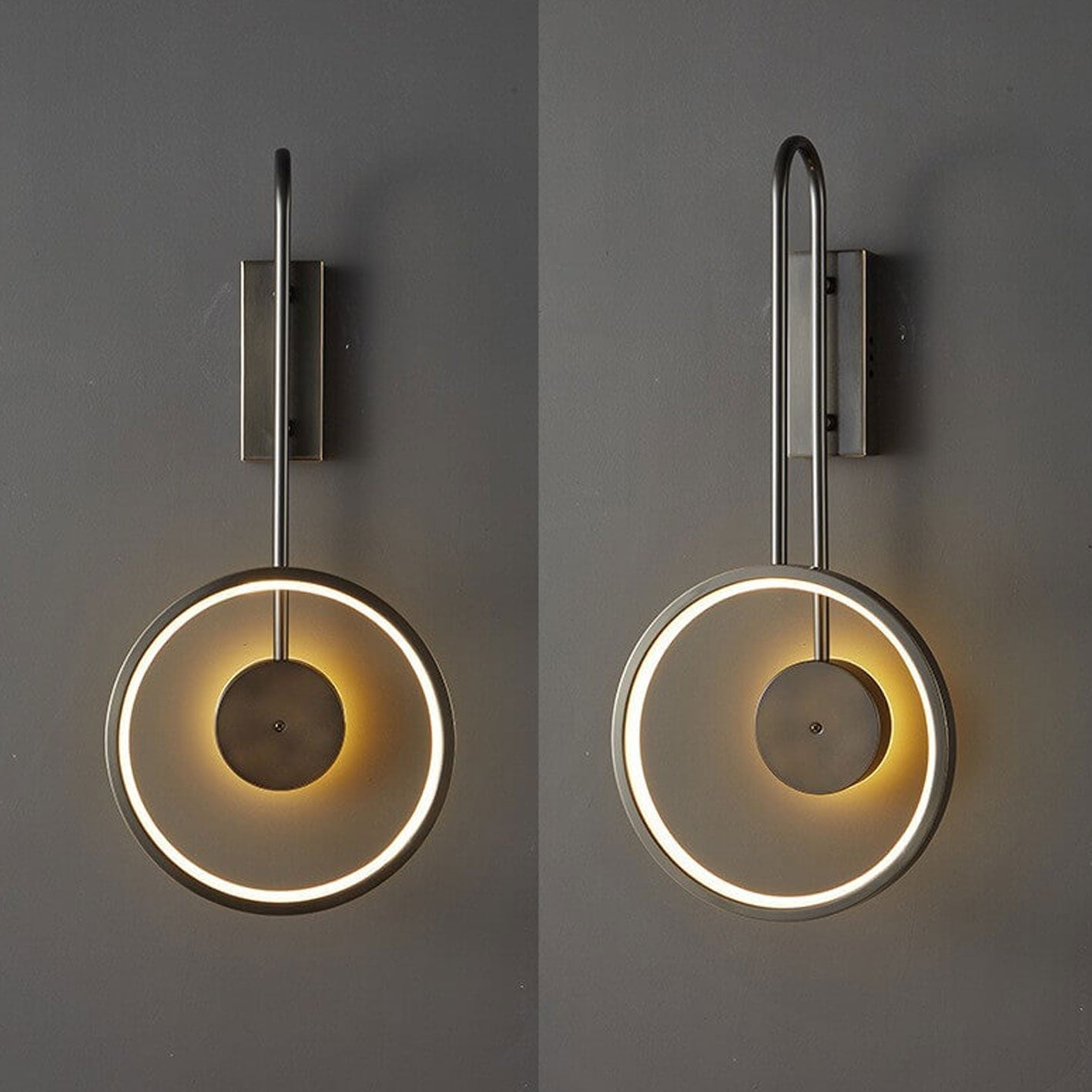 Light Full Copper Circle Curved Arm LED Wall Sconce Lamp