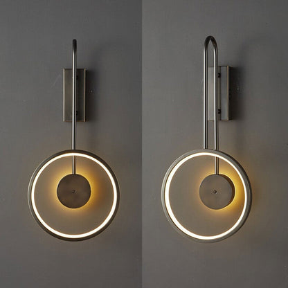 Light Full Copper Circle Curved Arm LED Wall Sconce Lamp