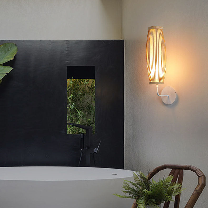 Japanese Woven Bamboo Fabric Metal 1-Light Wall Sconce Lamp
