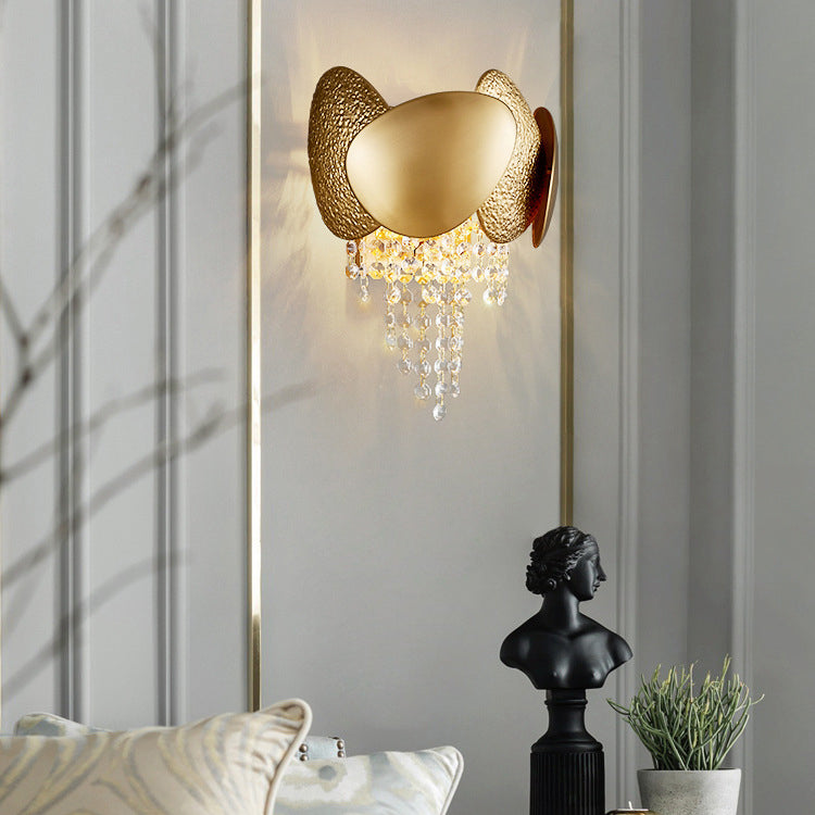 Irregular Oval Piece Iron Crystal 2-Light Wall Sconce Lamp