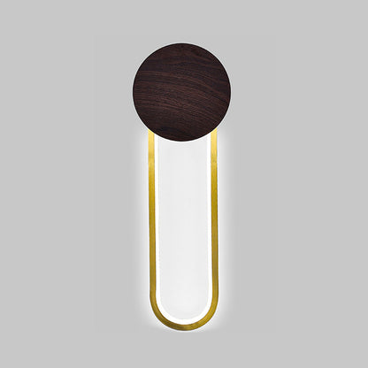 Wood Grain Round Wrought Iron LED Wall Sconce Lamp