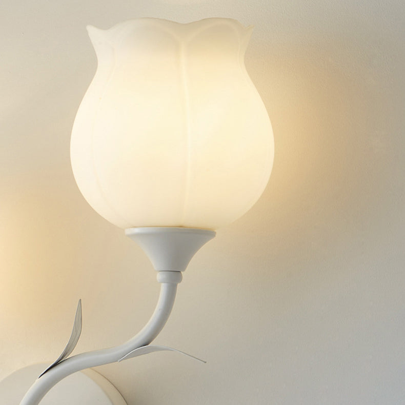 Cream Flower Iron Glass 1/2 Light Wall Sconce Lamp