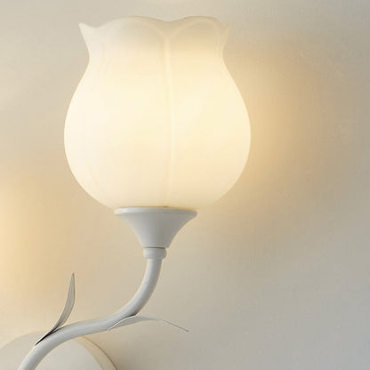 Cream Flower Iron Glass 1/2 Light Wall Sconce Lamp