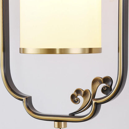 Chinese Copper Iron Glass Column 1-Light Wall Sconce Lamp