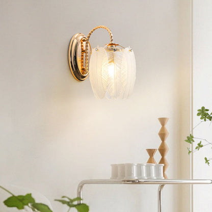 French Feather Cylinder Glass Iron 1-Light Wall Sconce Lamp