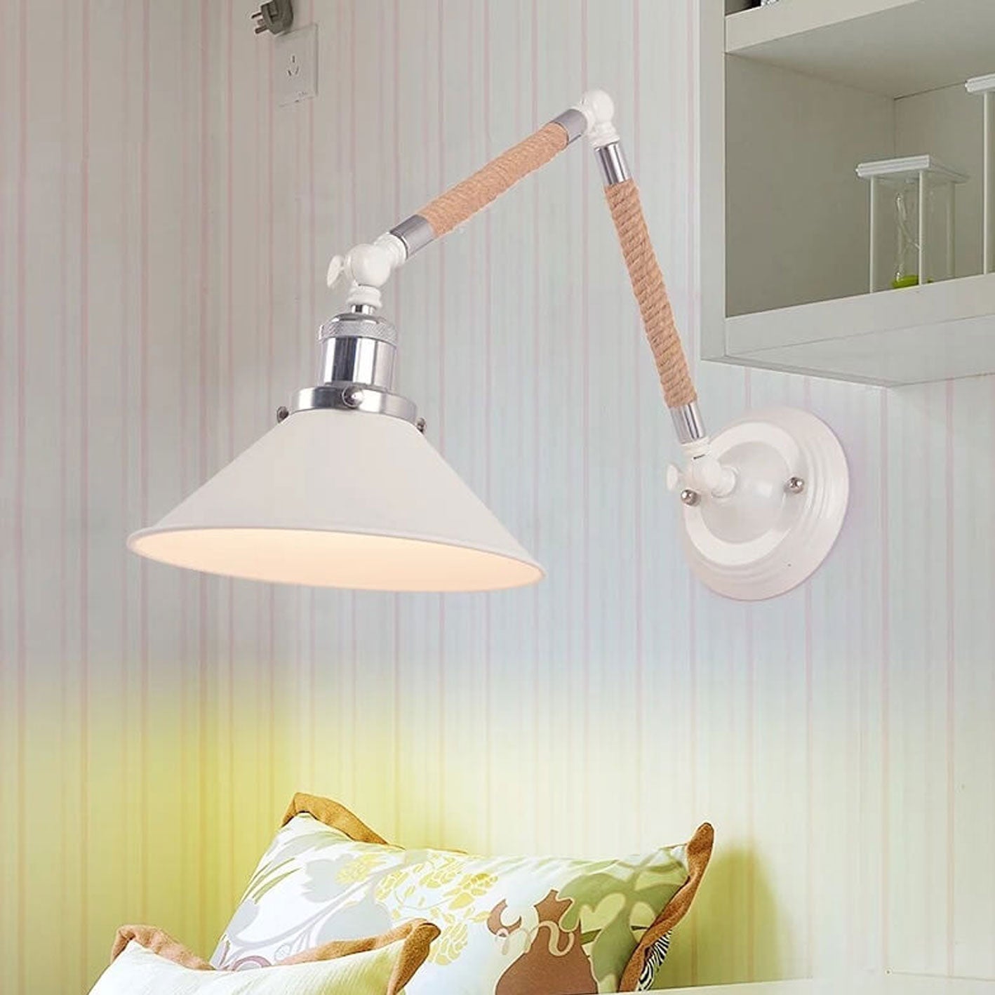 Vintage Twine Woven Cone Shade 1-Light Wall Sconce Lamp