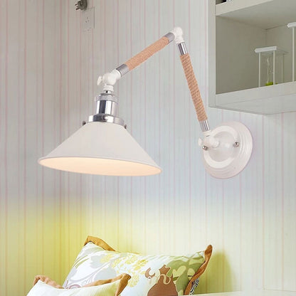 Vintage Twine Woven Cone Shade 1-Light Wall Sconce Lamp