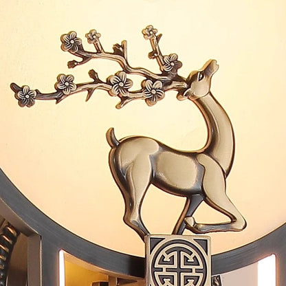 Chinese Round Deer Marble Copper LED Wall Sconce Lamp