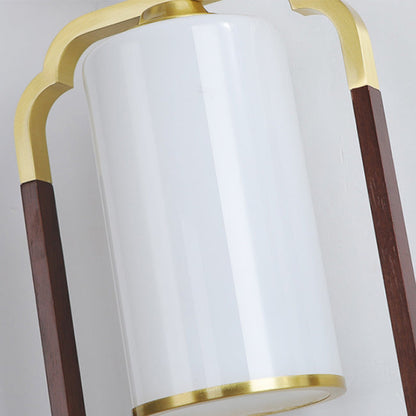 Chinese Glass Lampshade Walnut 1 - Light Wall Sconce Lamp