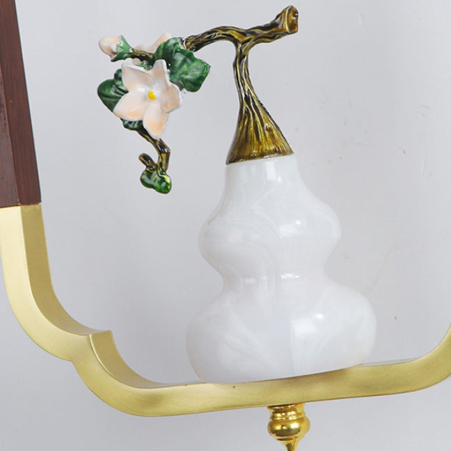 Chinese Glass Lampshade Walnut 1 - Light Wall Sconce Lamp