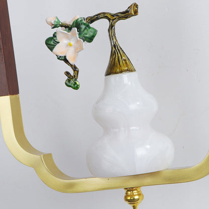 Chinese Glass Lampshade Walnut 1 - Light Wall Sconce Lamp