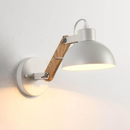 Dome Retractable Wood Arm 1-Light Wall Sconce Lamp