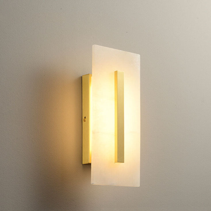 Chinese Marble Square Brass 1-Light LED Wall Sconce Lamp