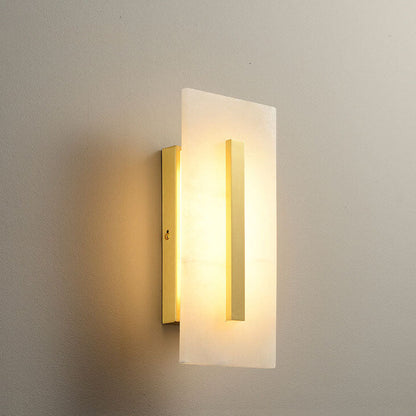 Chinese Marble Square Brass 1-Light LED Wall Sconce Lamp