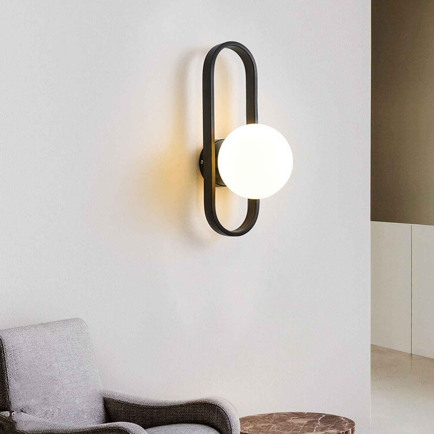 Minimalist Oval Ring Iron Glass 1-Light Wall Sconce Lamp
