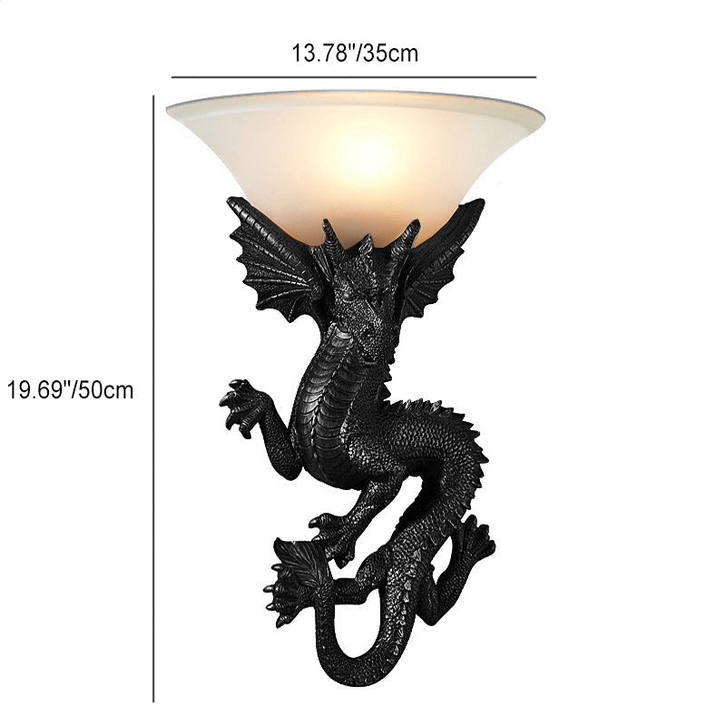 Resin Glass Dragon Semi-Circular 1-Light Wall Sconce Lamp