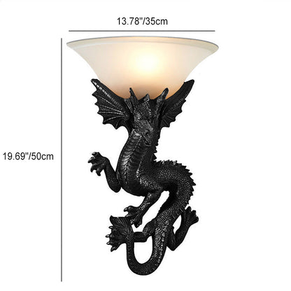 Resin Glass Dragon Semi-Circular 1-Light Wall Sconce Lamp